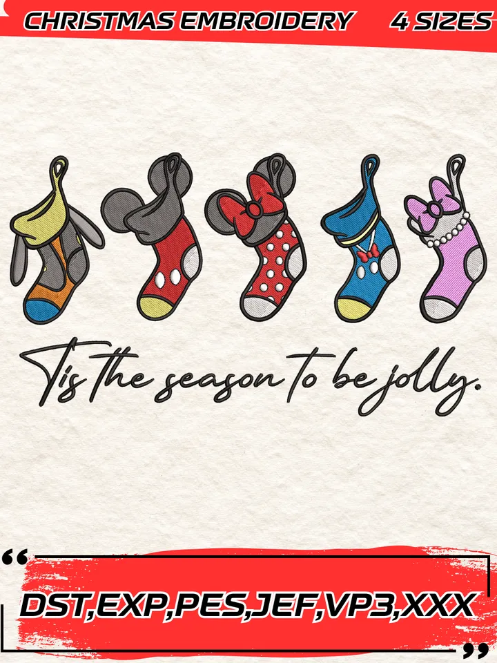 Mickey Minnie Christmas Stockings Embroidery Design,Christmas Embroidery Design,4 Sizes,Digital Download
