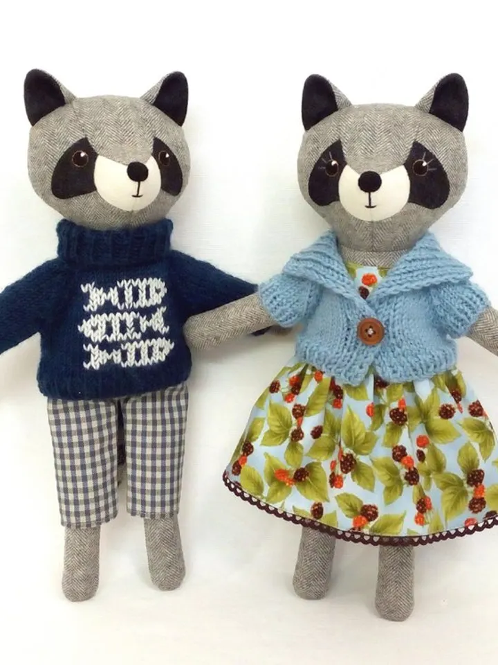 Gray raccoon girl, stuffed animal toy, handmade soft raccoon doll