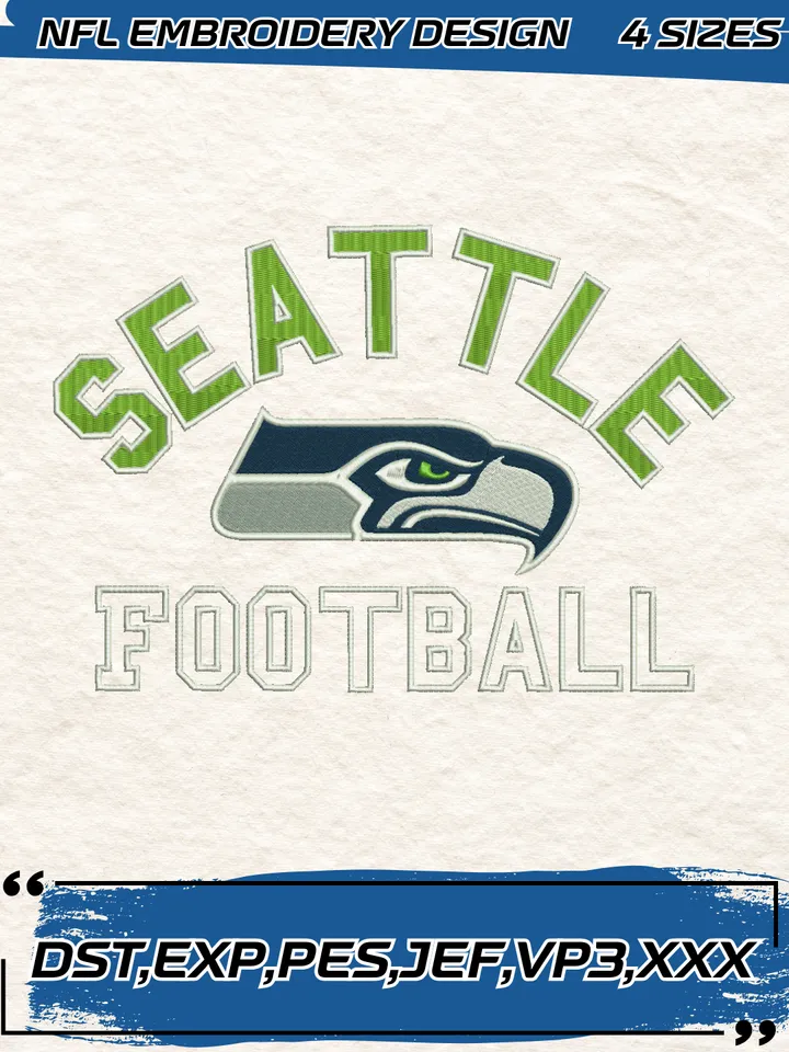 Seattle Seahawks Embroidery Designs, Football Team NFL Machine Embroidery Digitized Pes Files, 4 Sizes, Digital Download