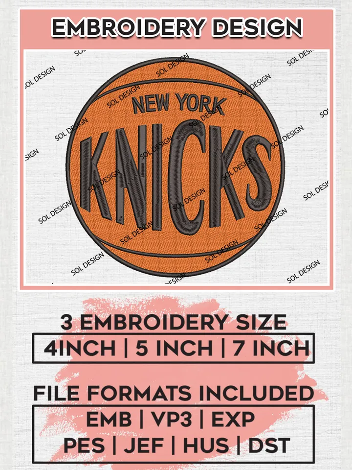NBA New York Knicks Ball Logo Embroidery Designs, New York Knicks Team Logo Embroidery, Basketball Team Logo Emb Files, NBA Team, 3 sizes, Machine embroidery Files, Digital Download