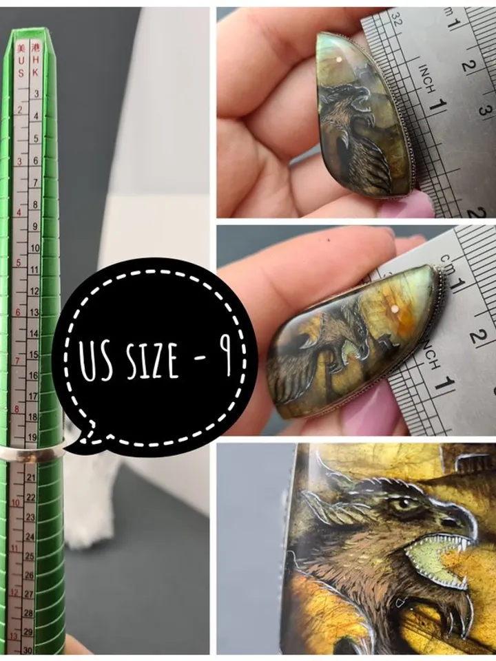 Dragon ring Labradorite ring Stone painting dragon Aaa large labradorite ring