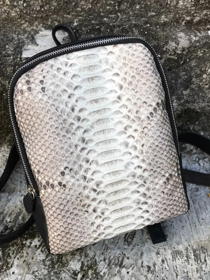 Genuine python skin small backpack | leather backpack yellow | small designer rucksack | Exotic leather bags | Women handmade bags