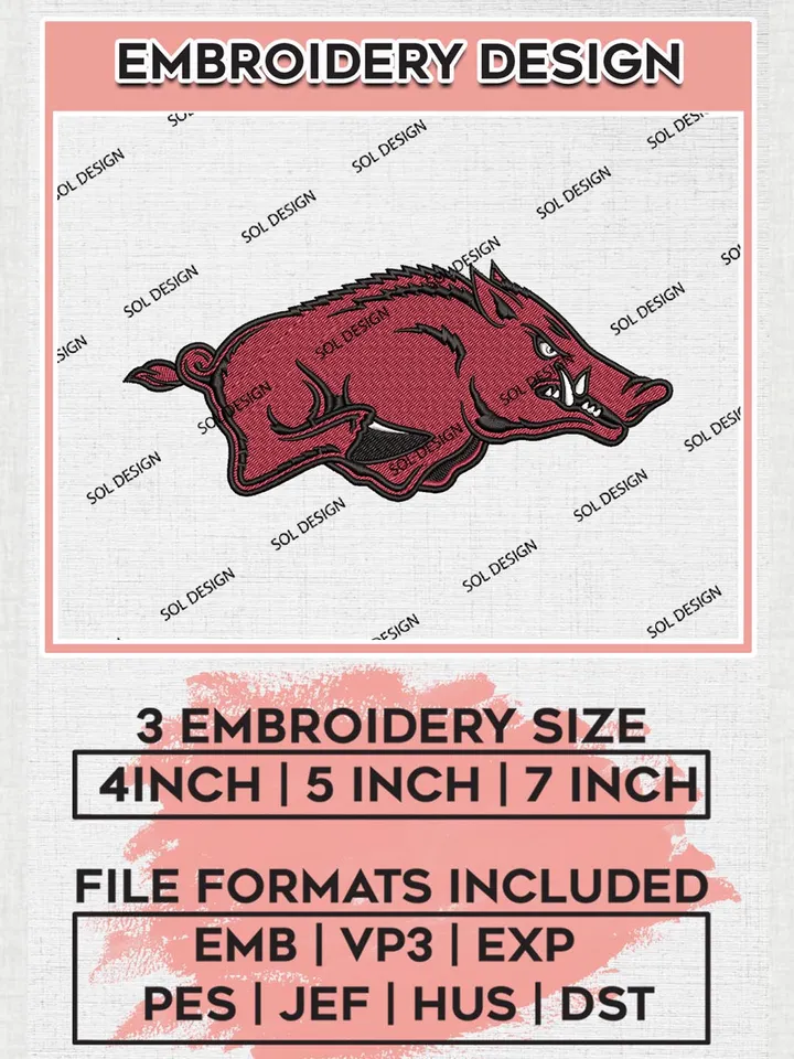 NCAA Arkansas Razorbacks Mascot Logo Machine Embroidery Design, NCAA Arkansas Razorbacks Team Design Design files, NCAA Team Embroidery Designs, NCAA Machine Embroidery Designs, Digital Download