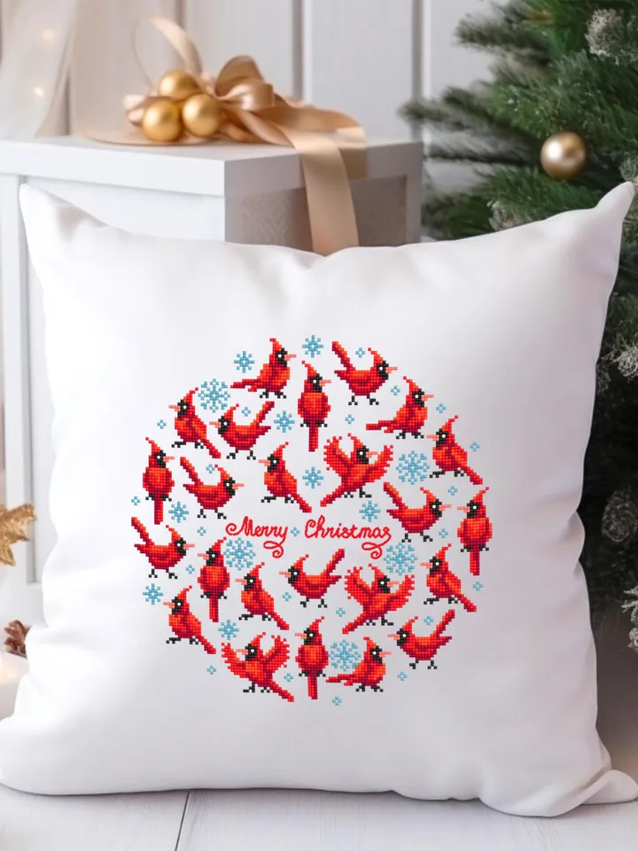 Christmas cardinal cross stitch pattern PDF download Red bird cross stitch chart, Merry Christmas pattern digital PDF, Cardinal decor #N164