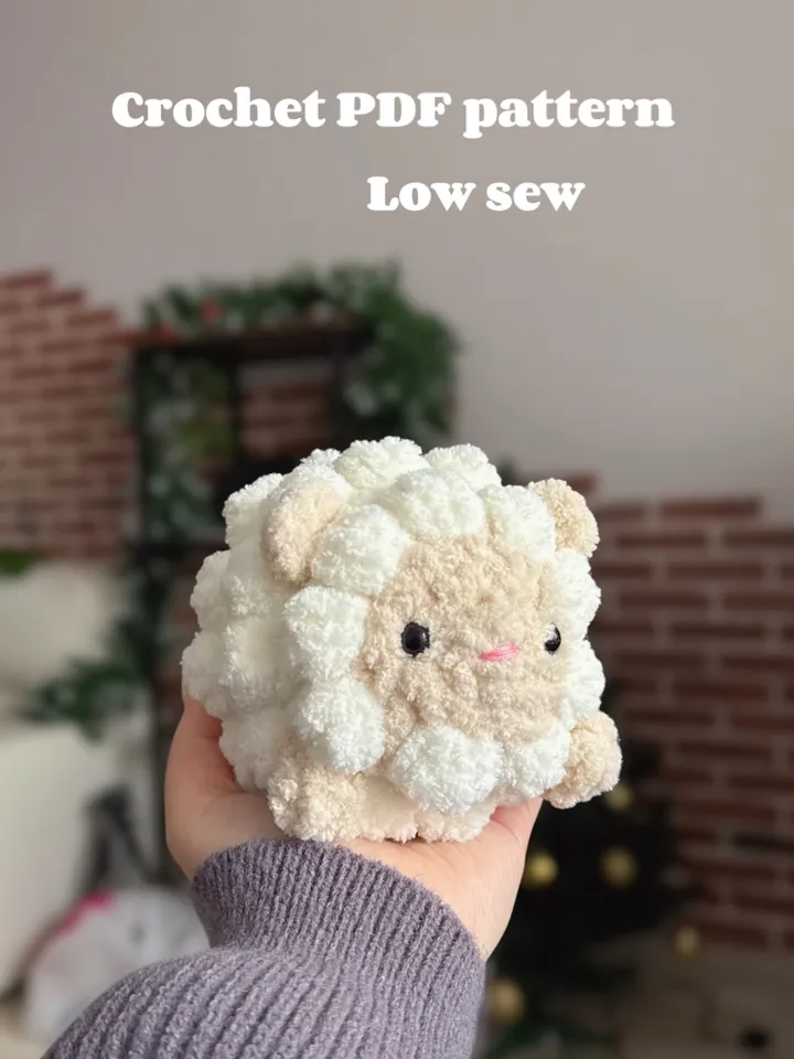 Puff sheep LOW SEW crochet pattern, amigurumi sheep crochet animal, US terms, low sew patterns, plush animal
