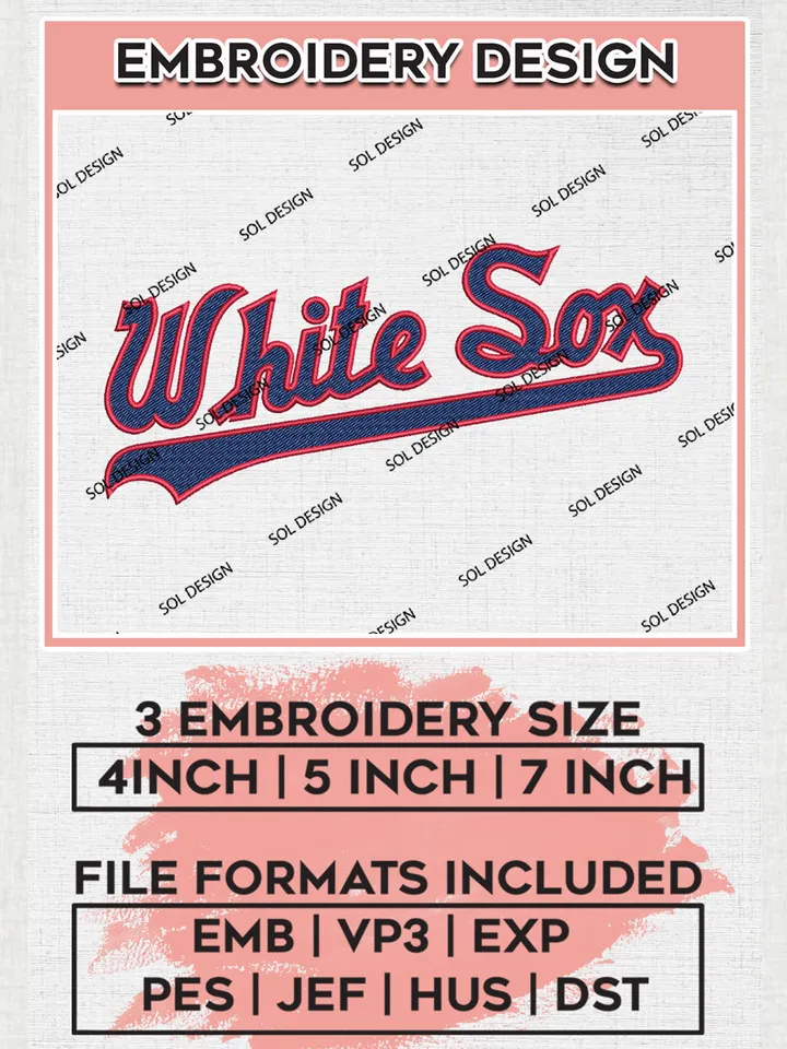 MLB White Sox Wordmark Logo Embroidery Files, MLB Chicago White Sox Team Embroidery, NCAA Teams, 3 sizes, Machine embroidery designs, Digital Download