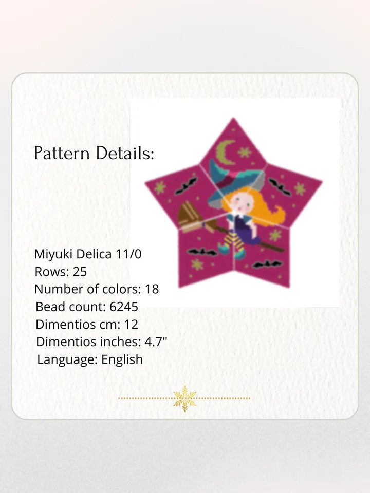 Beaded Star, Witch Girl, Peyote Star Beading Pattern, Halloween Ornament