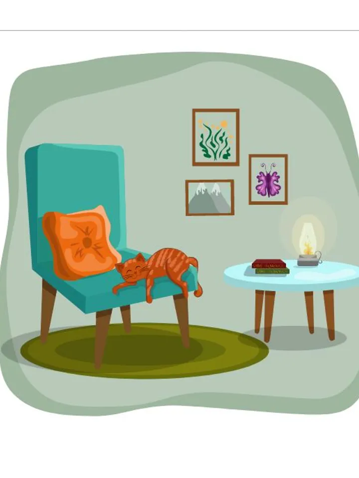 Illustration of a cozy room with a cat