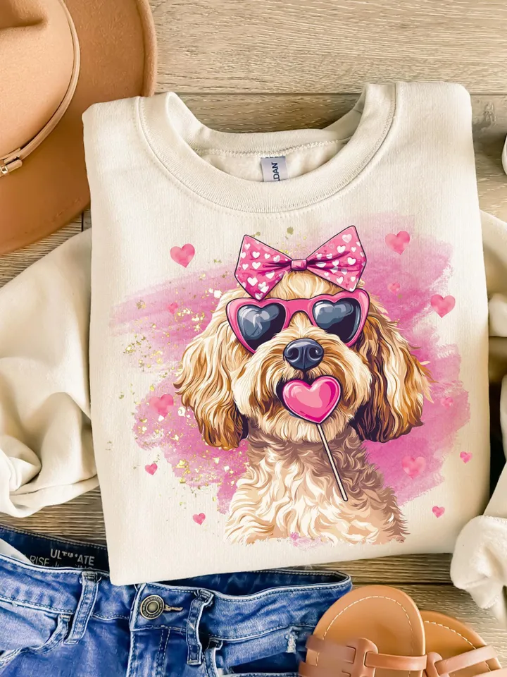 Goldendoodle Coquette PNG Coquette Valentines PNG Doodle Mom Coquette PNG Goldendoodle Sublimation Shirt Design Pink Dog Coquette Bow