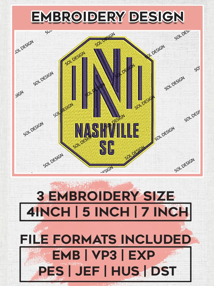 Nashville SC Embroidery Designs, MLS Embroidery files, Nashville SC MLS Teams, Nashville SC Football, Digital Download