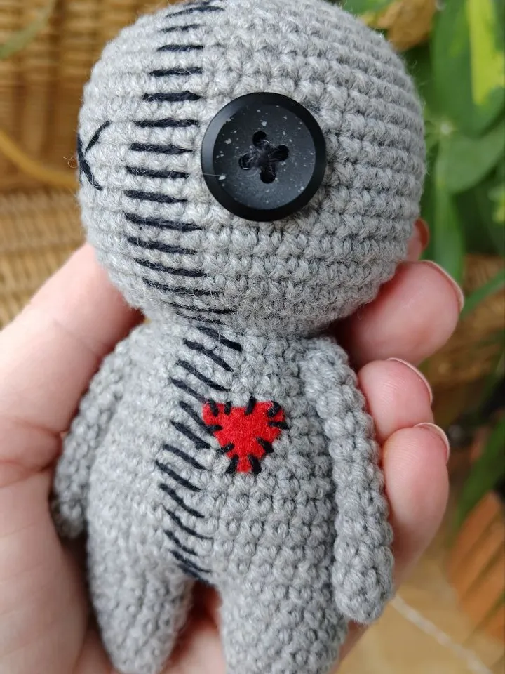 Creepy miniature voodoo doll with heart. Mini doll best gift for Valentine's day. Voodoo Doll Zombie gothic