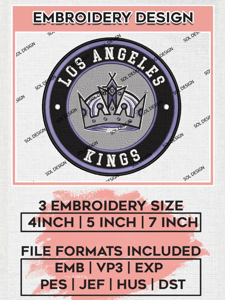 Los Angeles Kings Circle Logo Machine Embroidery Files, NHL Los Angeles Kings Embroidery Designs, NHL Kings Logo, NHL Embroidery Designs, Digital Download