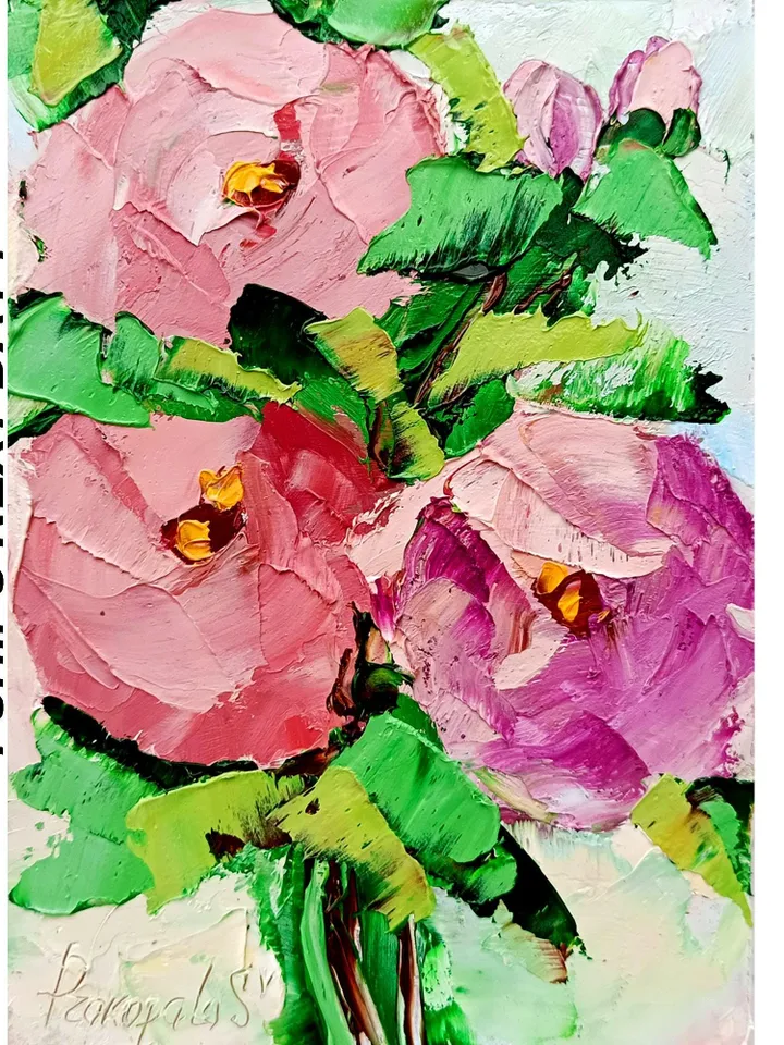 Pink Peonies painting Flowers original oil painting Small Original art Peony wall art Pink peonies artwork Floral wall decor art Gift 7x5 in