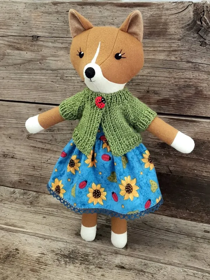 Red dog girl, handmade stuffed toy, wool plush puppy doll, soft toy