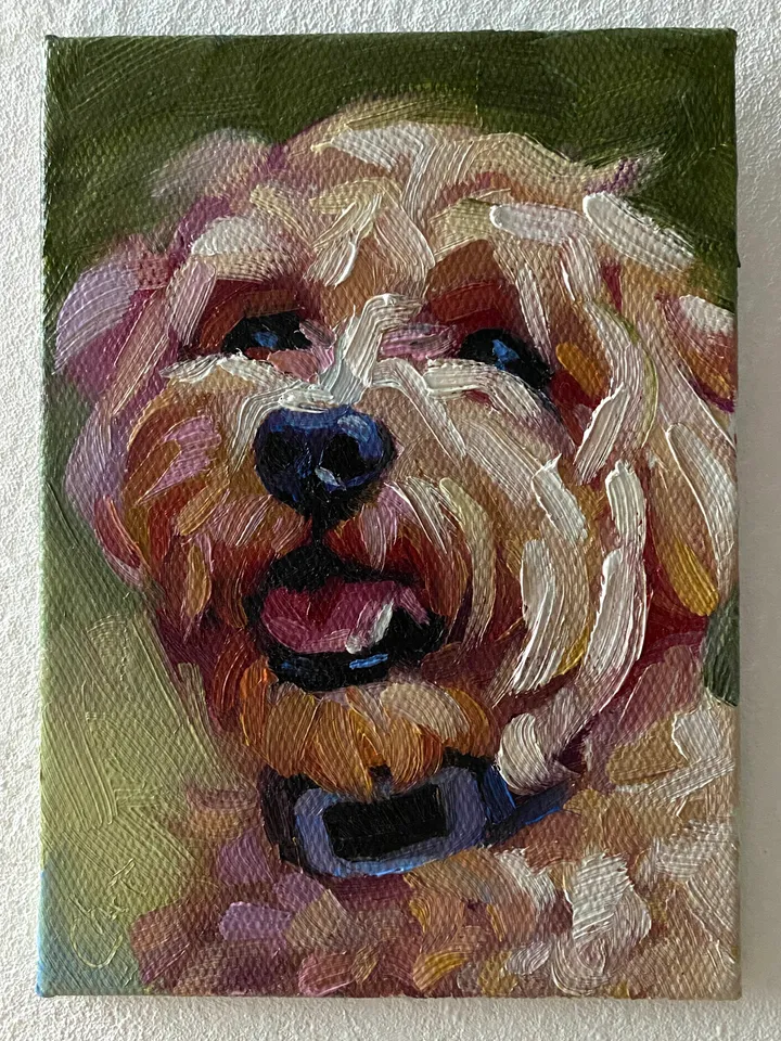 Dog oil painting original, Pet portrait artwork, Animal miniature wall art 4x6