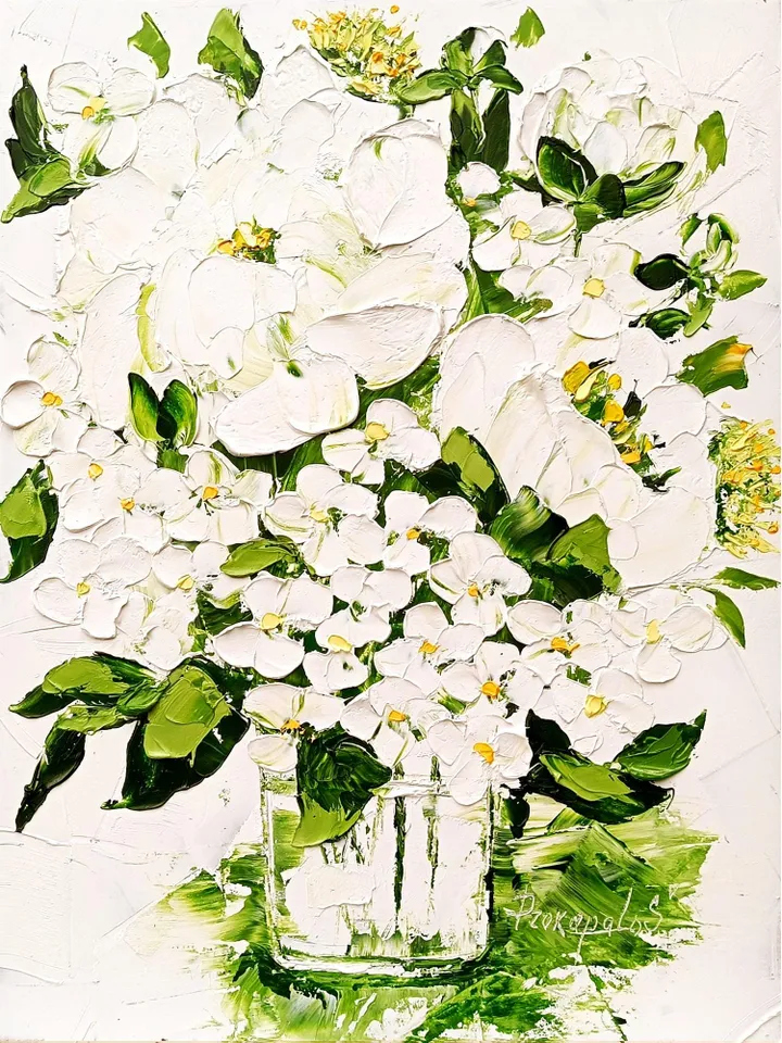 Hydrangea Painting Peony Original Art Impasto Oil Painting Floral oil painting Bouquet in Vase Painting 16x12 inch