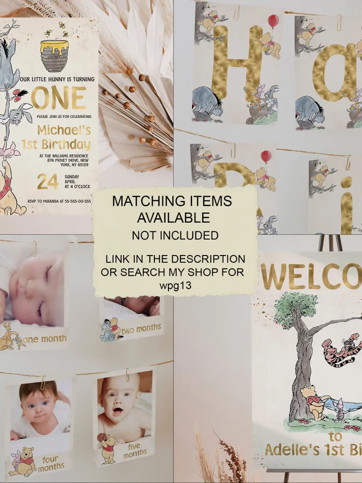 Happy Birthday Banner Winnie the Pooh Birthday Party; Winnie Pooh 1st Birthday Editable Birthday Banner Birthday Party Decoration Pooh Wpg13