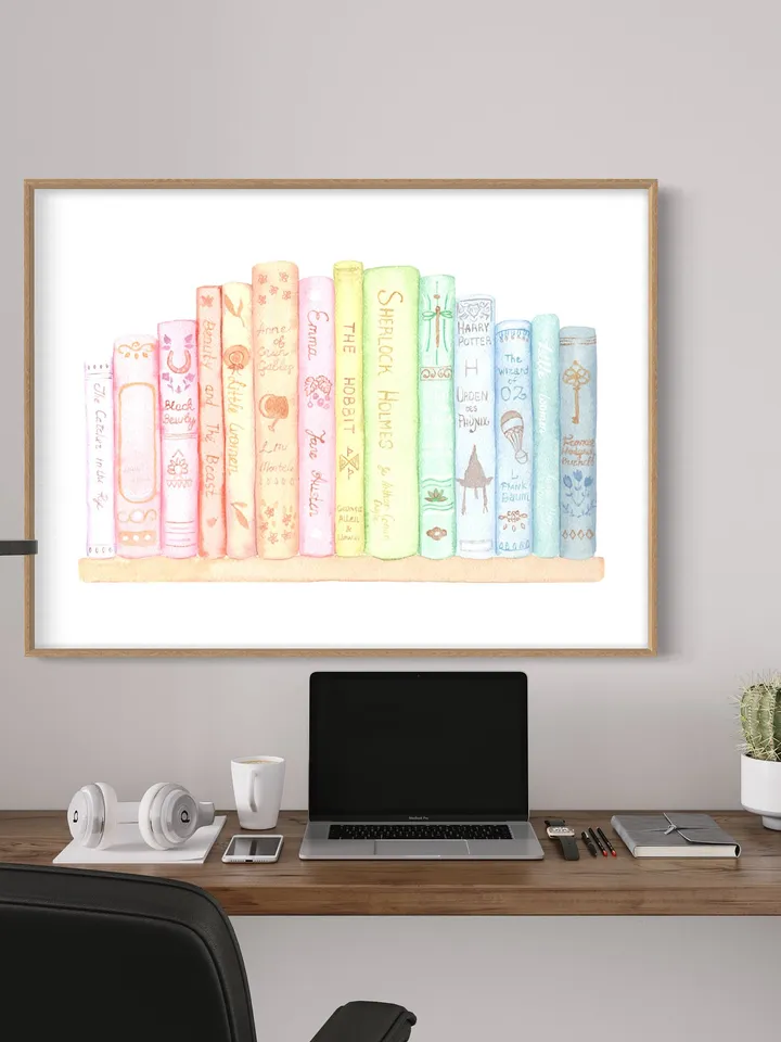 Classic Books Library Watercolor Painting, Story Book Art, Books Watercolor, Book Lover Art, Vintage Book Print, Book Painting, Book Gift