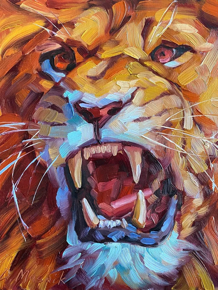 Lion Painting Original African Animal Artwork Oil On Panel 8x10 Inches Wildlife Wall Art