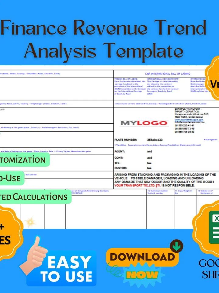 CMR International Bill of Lading Template, Google Sheets, Shipping Document, Logistics, Freight Management, Export, Import Form