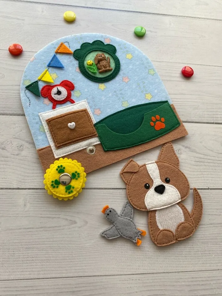 Felt Dog house pattern pdf, Quiet book Dollhouse pattern, Pet Felt book pattern svg, Felt dog Pattern, Busy book pattern for girl