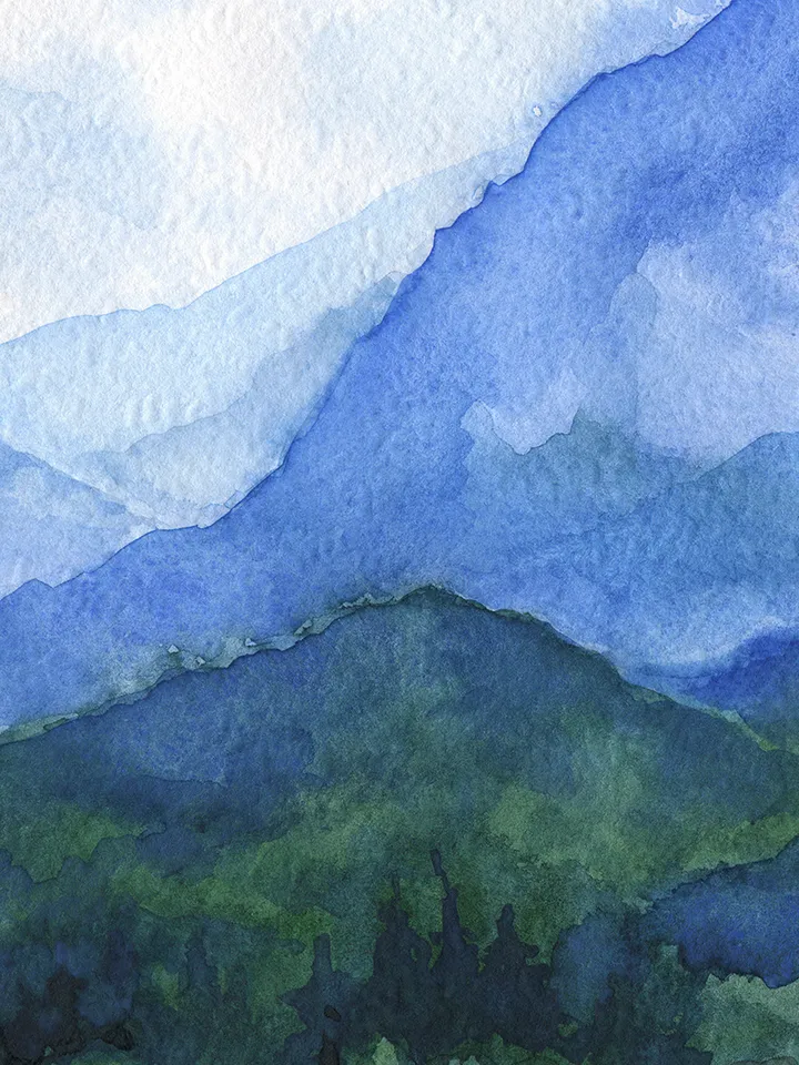 Watercolor poster with mountains, Watercolor digital file, Printable, Art poster, Blue-green landscape, Art print