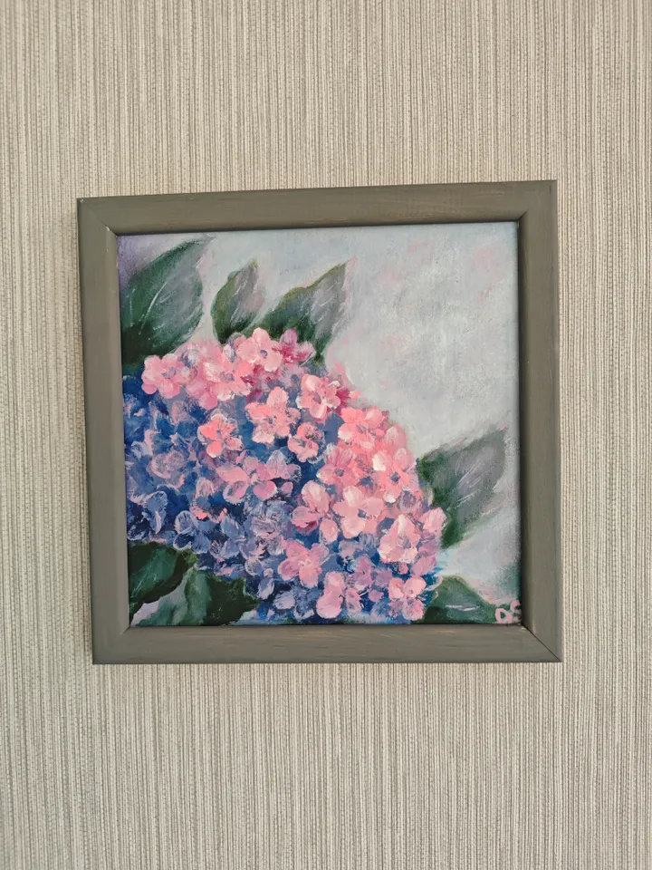 Hydrangea Original Painting Floral Original Art Flowers Modern Artwork Bright Hydrangea Wall Art Oil Painting 8 x 8 inches by Olga SokolovaArt