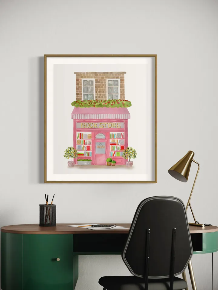 Book Store Watercolor Art  Print, Book Lover Gift, Bookshop Print, Library Art, french Art, Book Shop Art Print, Vintage Painting, Book Art