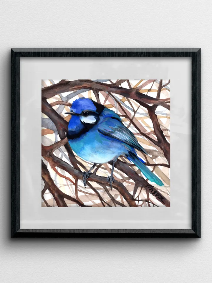 Bluebird original watercolor, birds painting, handmade wall decor, 5.7x5.7 in art for bird lovers by Anne Gorywine