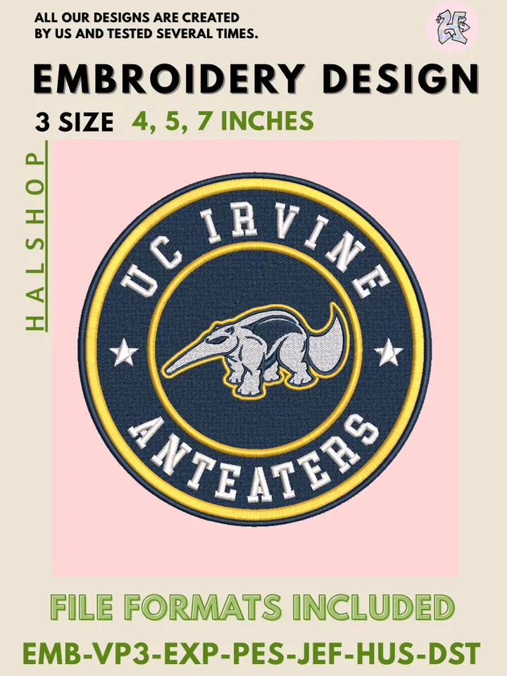NCAA UC Irvine Anteaters Logo Embroidery Design, College Team Machine Embroidery Files, Digital Download