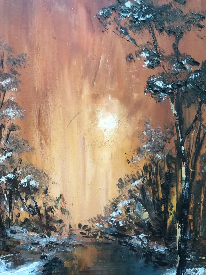 Forest Original Painting Oil Abstract Landscape Sunset Wall Art