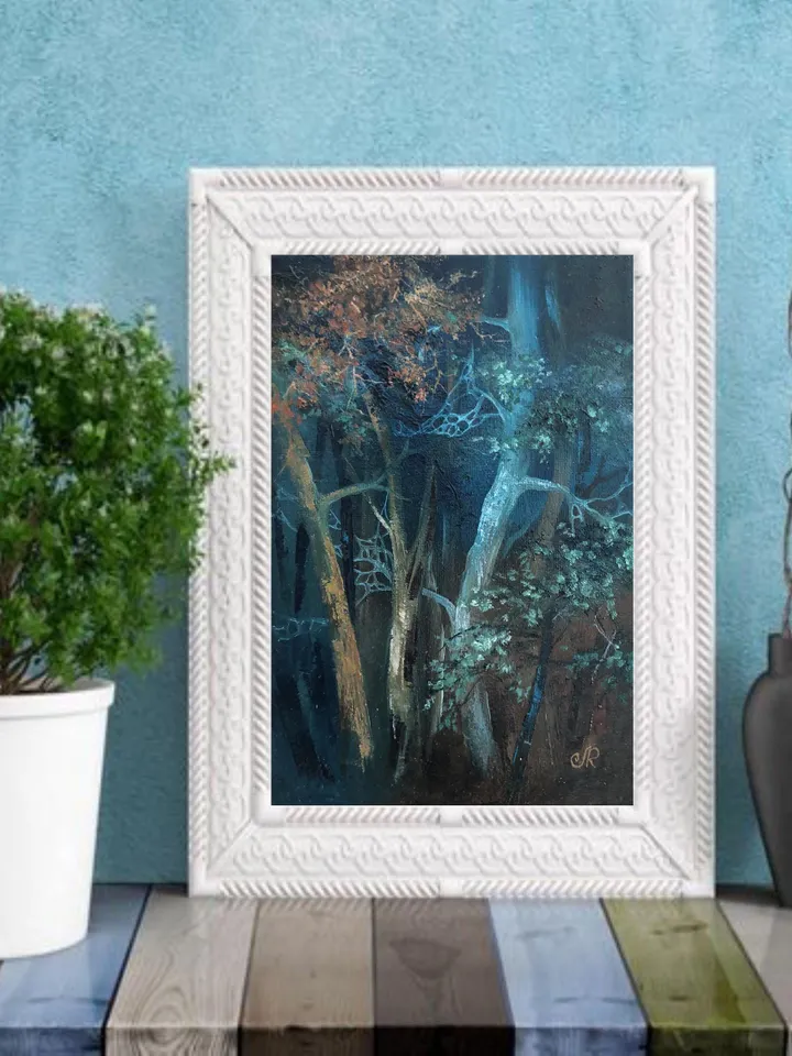 Forest Oil Painting Trees Original Wall Art Foggy Forest Painting