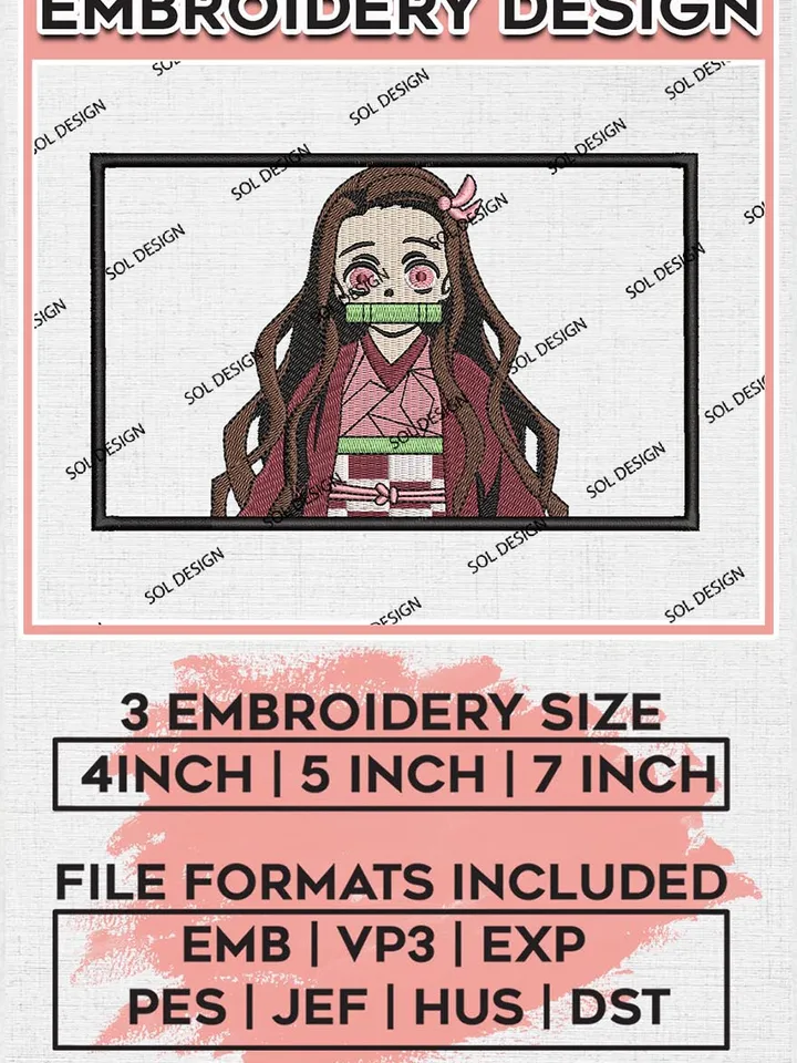 Nezuko Kamado Embroidery Design, Demon Slayer Embroidery File, Machine Embroidery Files, Digital download EMB_ANIME_104