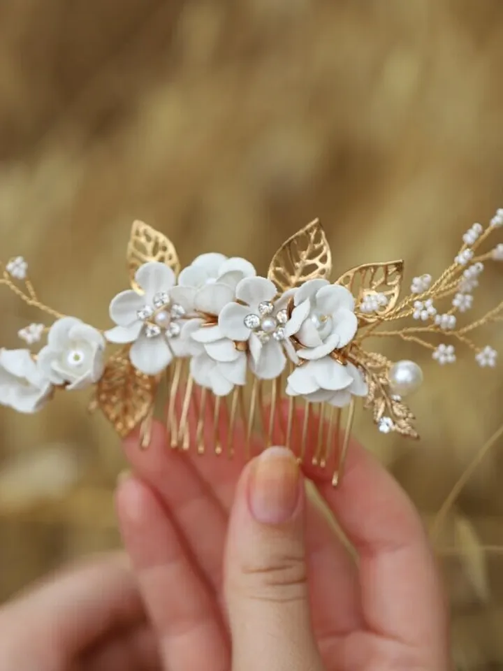 Light Blue Flowers Wedding Hair Comb, Floral Bridal Headband, Leaf Hair Comb, Hair Pins, Headpiece, Wedding Hair Accessories, Jewelry set