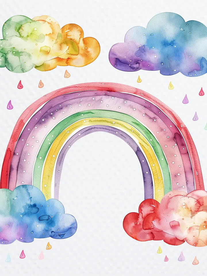 15 Rainbow PNG Bundle, Watercolor Sun And Rainbow Printable clipart for sublimation, Nursery  wall art, Paper craft, junk journals