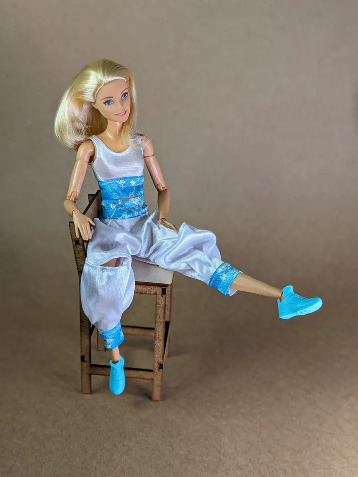 Handmade white & blue floral print sports set for 1/6 scale fashion female dolls