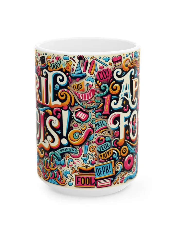 Whimsical April Fools Ceramic Mug, Funny Coffee Cup Gift, Colorful Mug for Jokesters, April Fools Day Decor, Unique Tea Mug