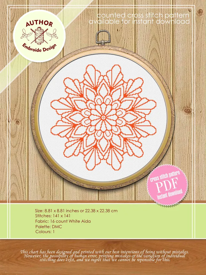 Mandala set cross stitch pattern download PDF, Monochrome mandala hand embroidery PDF, Floral ornament cross stitch chart, Home decor #S24