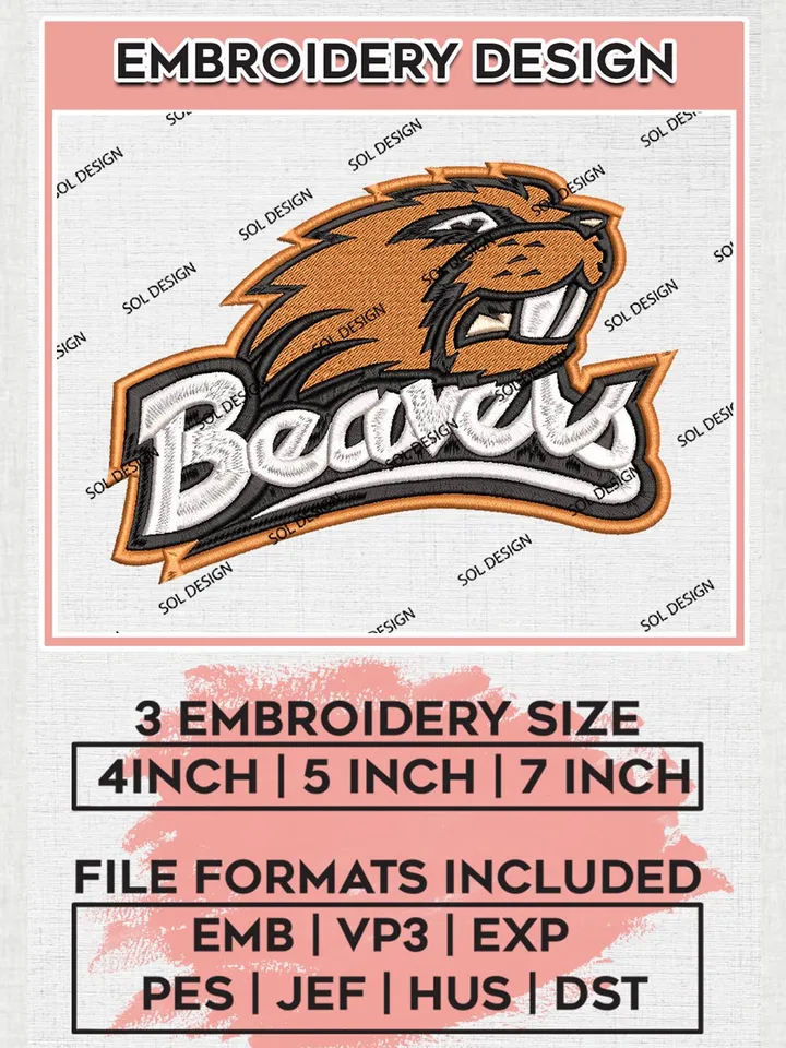 NCAA Beavers Mascot Logo Machine Embroidery Design, NCAA Oregon State Beavers Embroidery Design Design files, NCAA Team Embroidery Designs, NCAA Machine Embroidery Designs, Digital Download