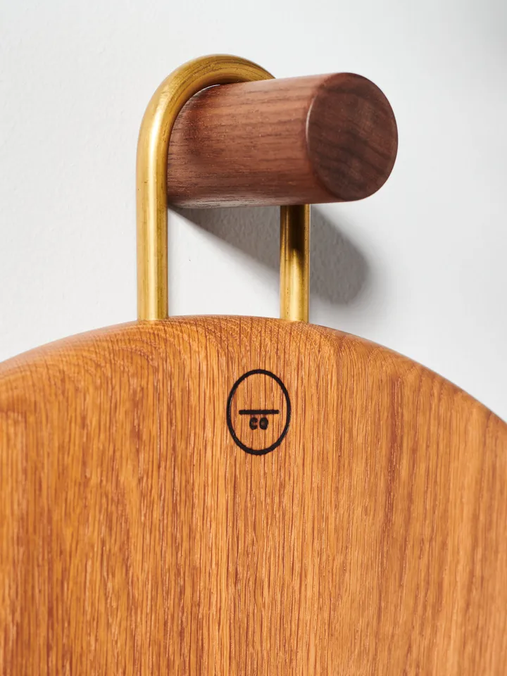 White Oak and Brass Cutting Board - Curvy round and smooth shape