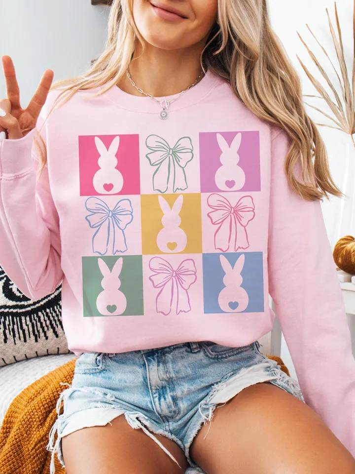 Retro Checkered Easter Coquette Png, Easter Bunny png, Easter png, Coquette Easter png, Girls Easter Png, Christian Easter, Happy Easter Png