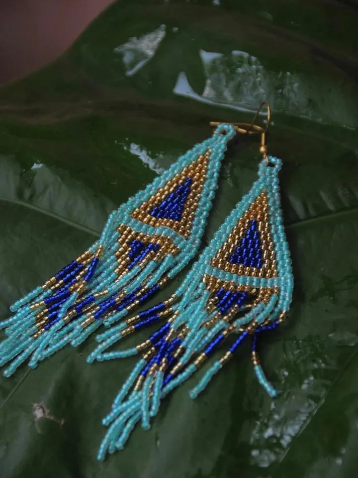 Long bead handmade earrings | bohemian geometric earrings | handmade jewelery | classy bead earrings | boho jewelry |gift for her