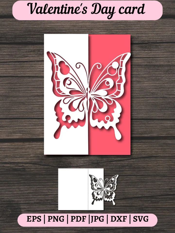 Luxury butterfly  Card Template for cutting on Cricut, Cameo, Laser cut. Cutout paper gate fold card.