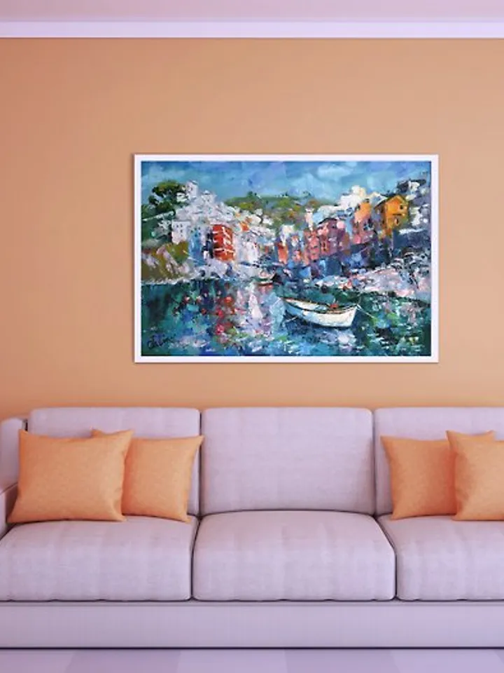 Italy Painting Landscape Original Artwork Riomaggiore Impressionism