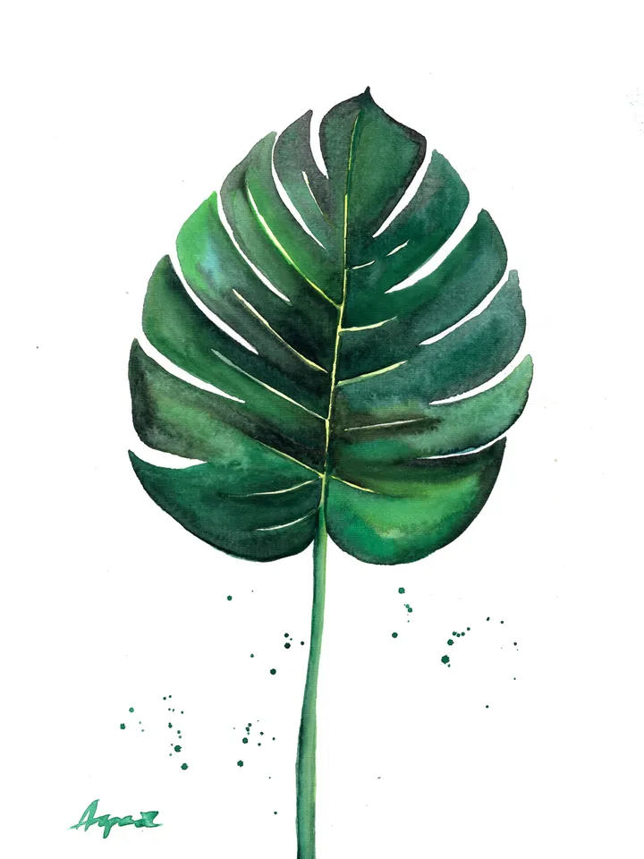 Botany illustration of green leaves Original watercolor, plant painting, room wall decor, natura lover gift, 8x11 in handmade art by Anne Gorywine