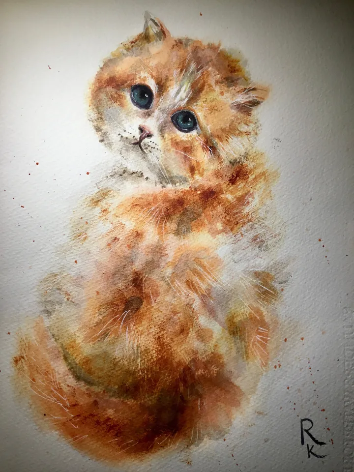 Cat painting,Ginger cat original watercolour painting,cat lovers gift,nursery room art,animals watercolour painting,original watercolour