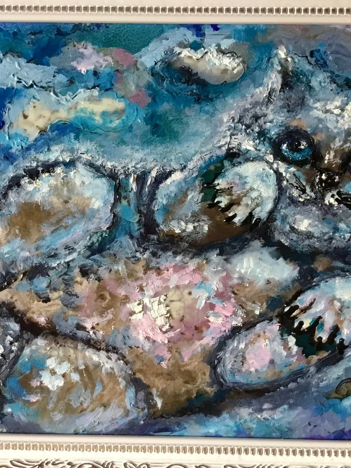 Sky cat,original mix media painting on glass,stained glass panel,cat painting,tabletop,unique gift