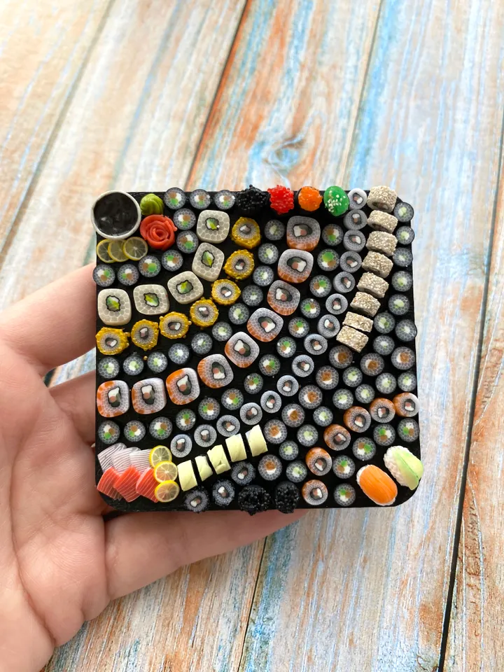 Magnet Miniature Sushi Board with Polymer clay Souvenir