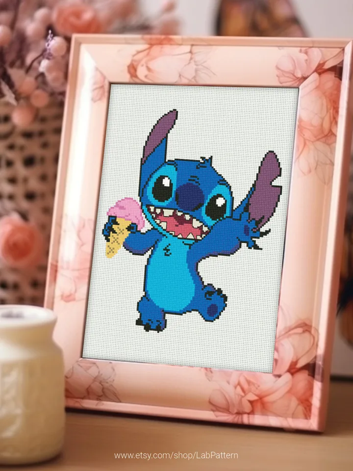 Lilo and Stitch Ice Cream cross stitch pattern, baby, Love Hawaii, Pink, nursery decor, counted, chart, gift DIY, embroidery, instant PDF