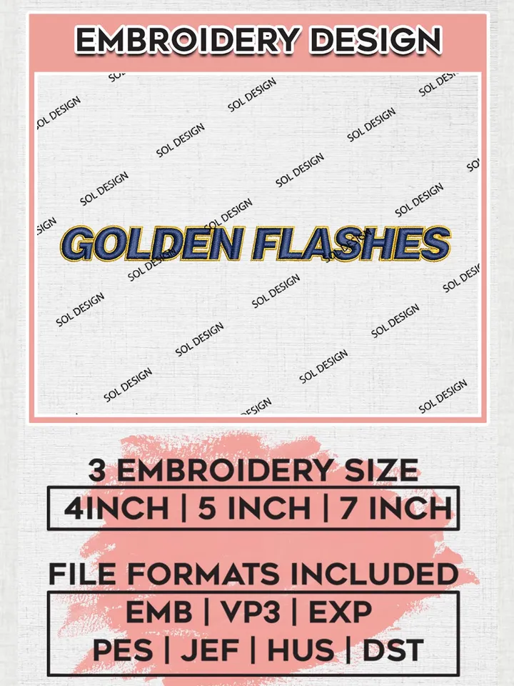 NCAA Golden Flashes Team Word Logo Embroidery Design Files, NCAA Kent State Golden Flashes Machine Embroidery, NCAA Teams, 3 sizes, NCAA Machine embroidery designs, Digital Download